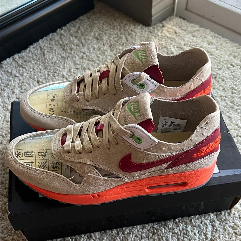 Nike x CLOT Air Max 1 Kiss of Death 2021 Tan Orange Sneakers - Picture 8 of 14